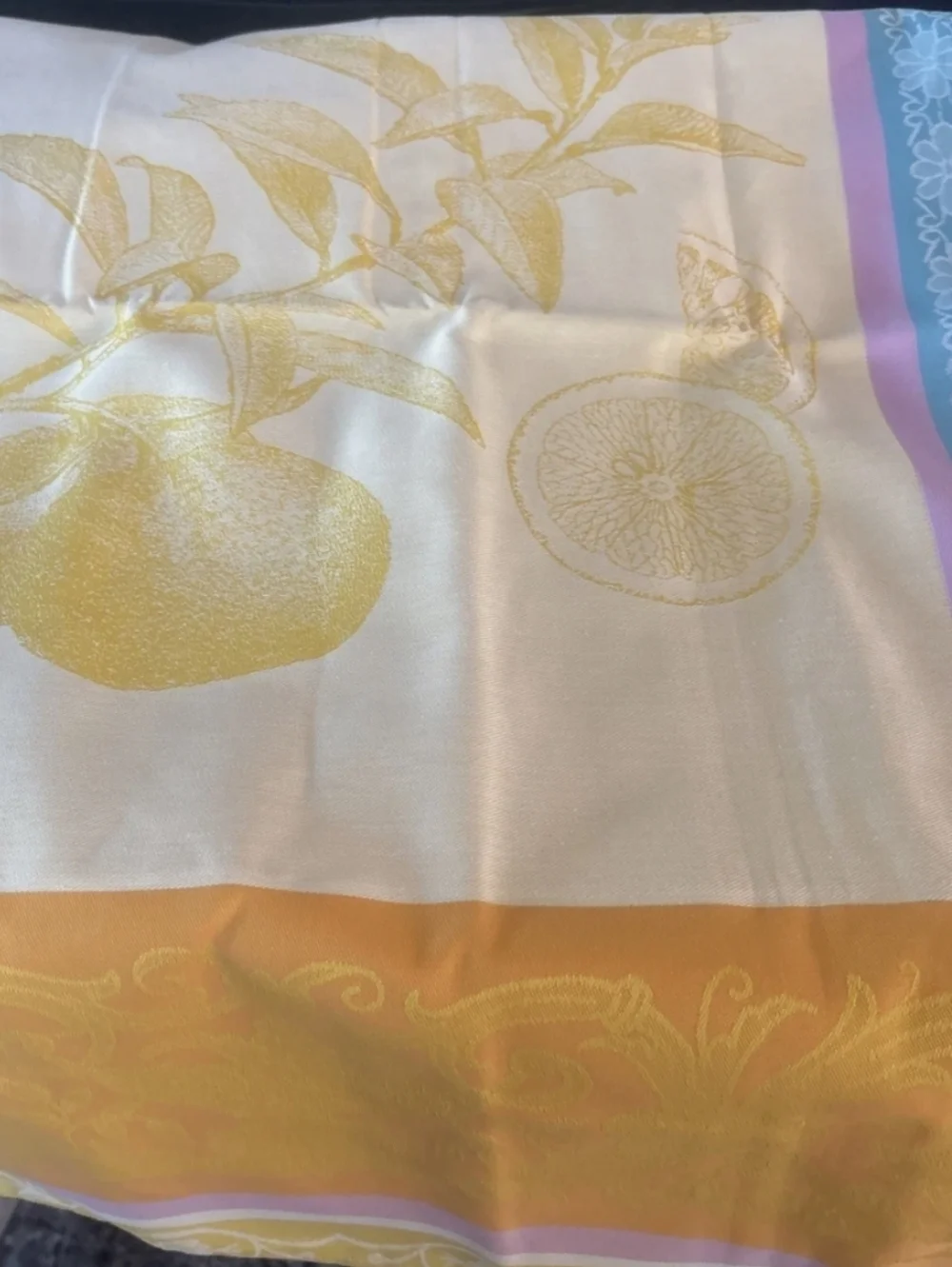 Williams Sonoma Citrus Jacquard Table Runner Yellow 18.5x108 NWT Summer